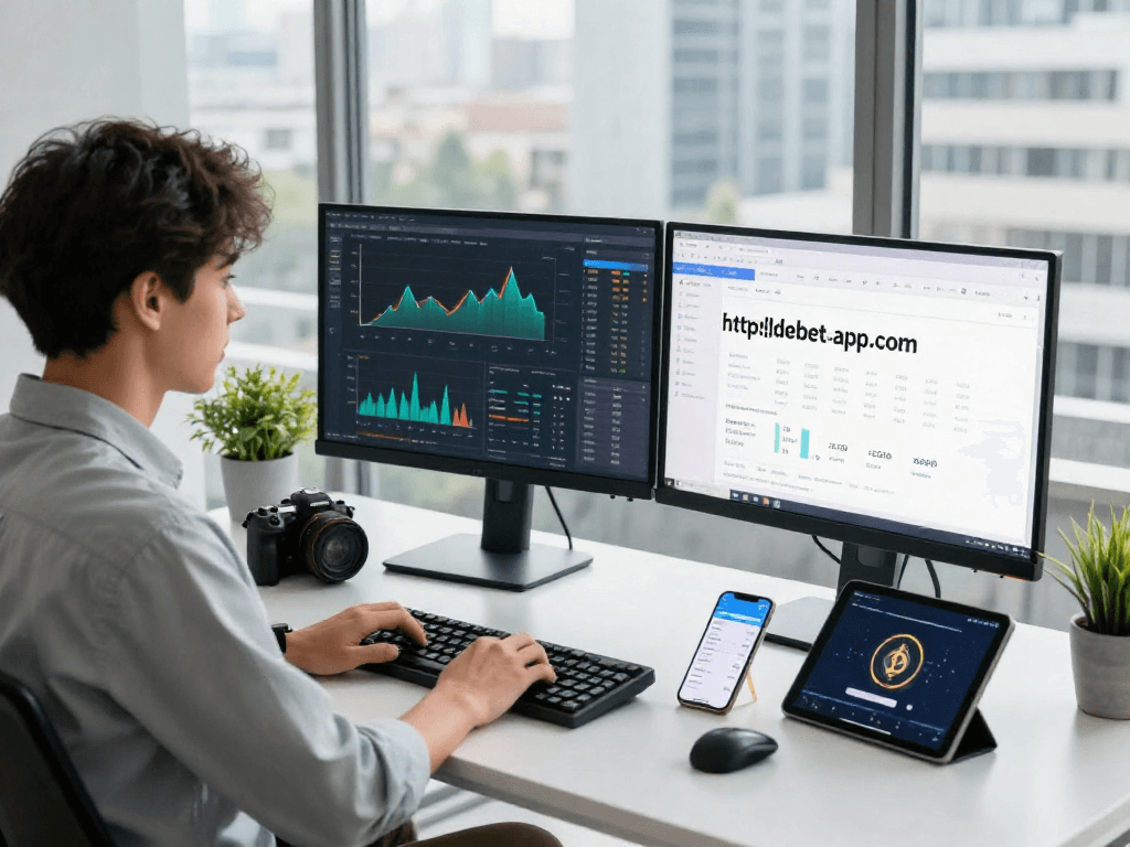 Young professional engaging with digital finance tools at http://debet-app.com in a modern workspace.