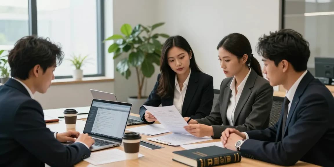Das Valken-Team arbeitet zusammen an rechtlichen Mandaten in modernem Büro.