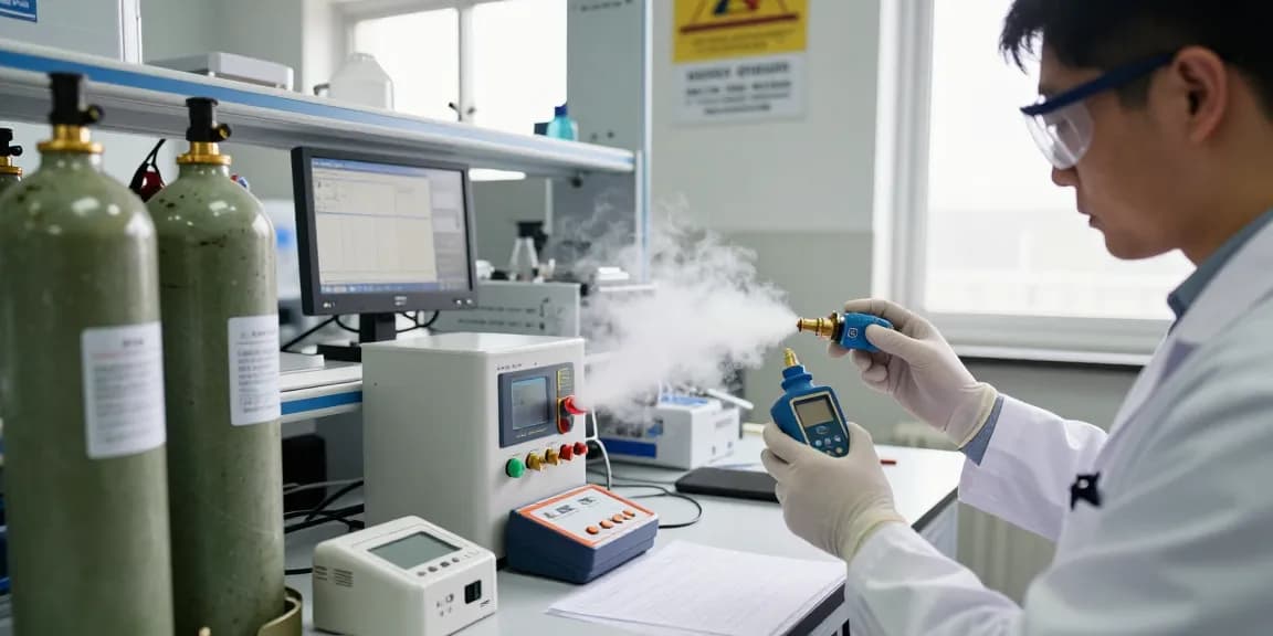Prüfgas Bumpen für Gasdetektoren im Testlabor zur Sicherstellung der Funktionstüchtigkeit.