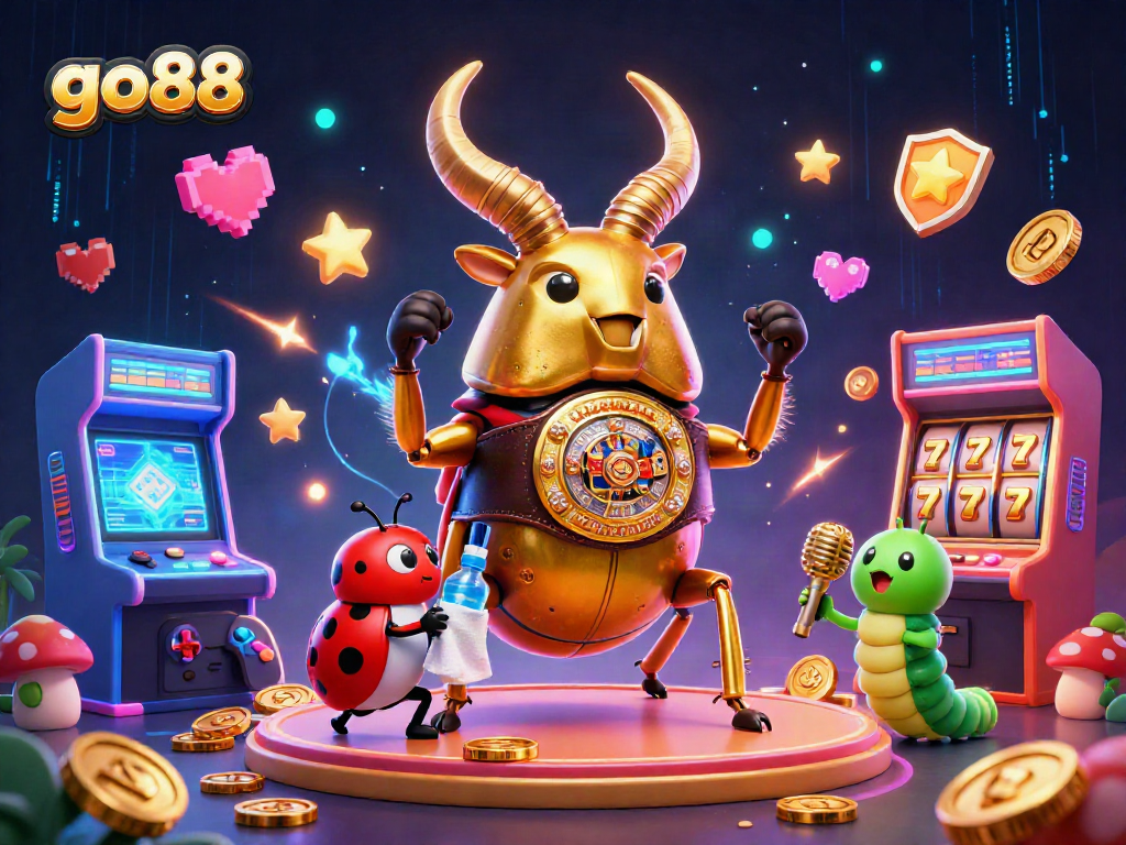 Engage in thrilling gameplay with go88’s rich casino elements showcased in a vibrant 3D illustration.