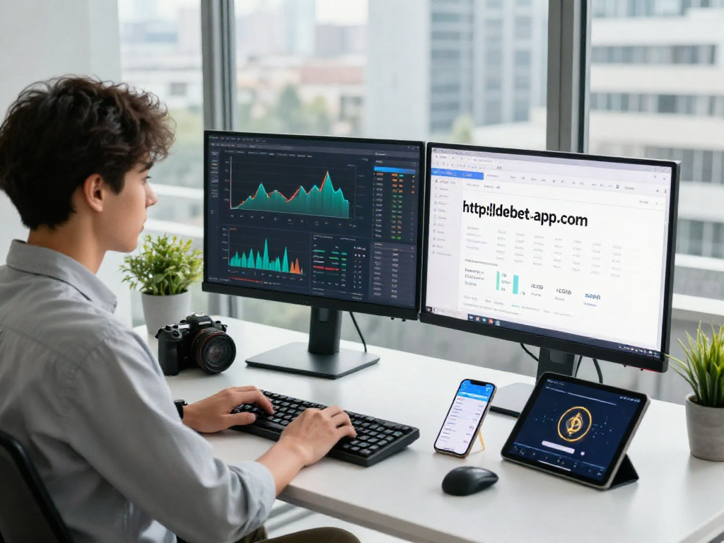 Young professional engaging with digital finance tools at http://debet-app.com in a modern workspace.