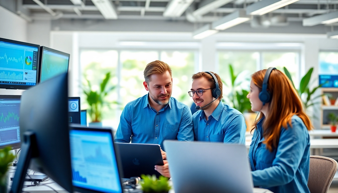 IT Support professionals collaborating in a vibrant office space.