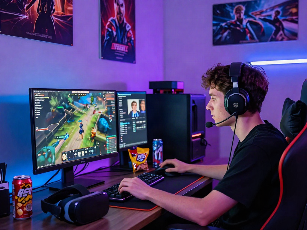 Gamer enjoying competitive rokok88 alternatif gameplay in a vibrant online setting.