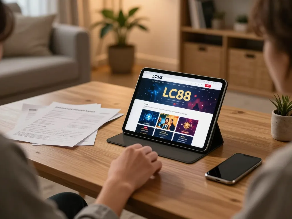 Engaged player using LC88 platform for strategic online gambling with responsible betting