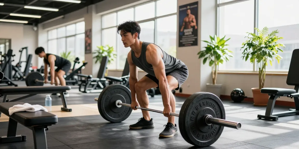 Anabolika Shop - Focused bodybuilder deadlifting in a bright gym surrounded by workout equipment, showcasing dedication to muscle growth.