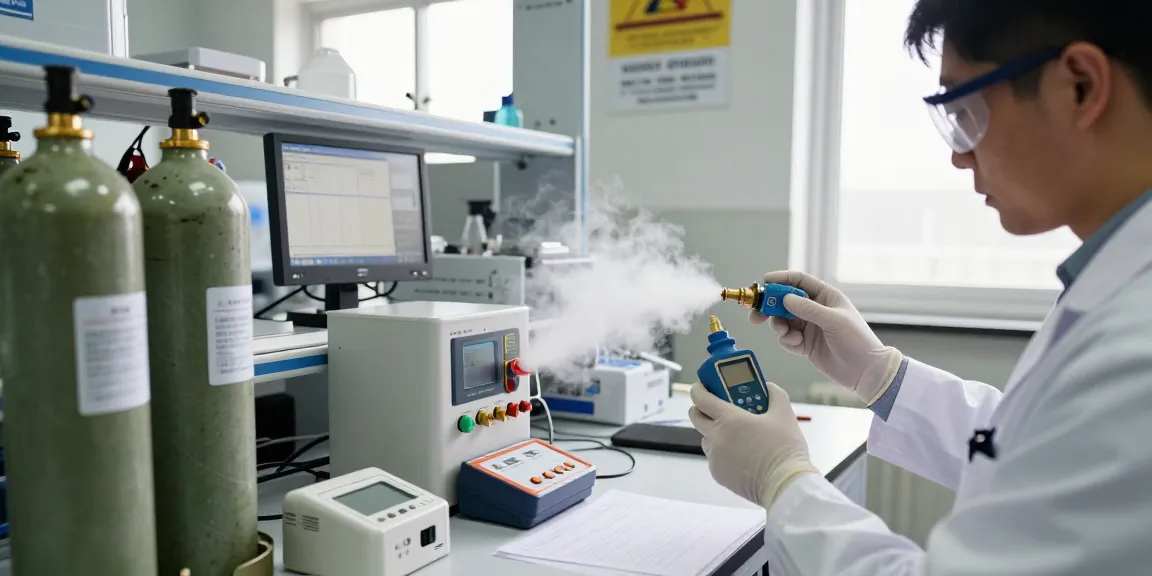 Prüfgas Bumpen für Gasdetektoren im Testlabor zur Sicherstellung der Funktionstüchtigkeit.