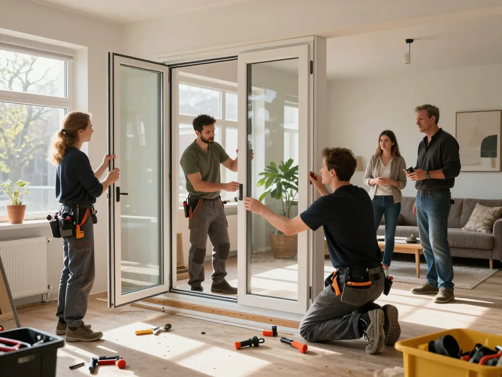 Experte Fensterbau Düsseldorf Installation in einem gemütlichen Zuhause, das Fensterprofis zeigt, die die Energieeffizienz verbessern.