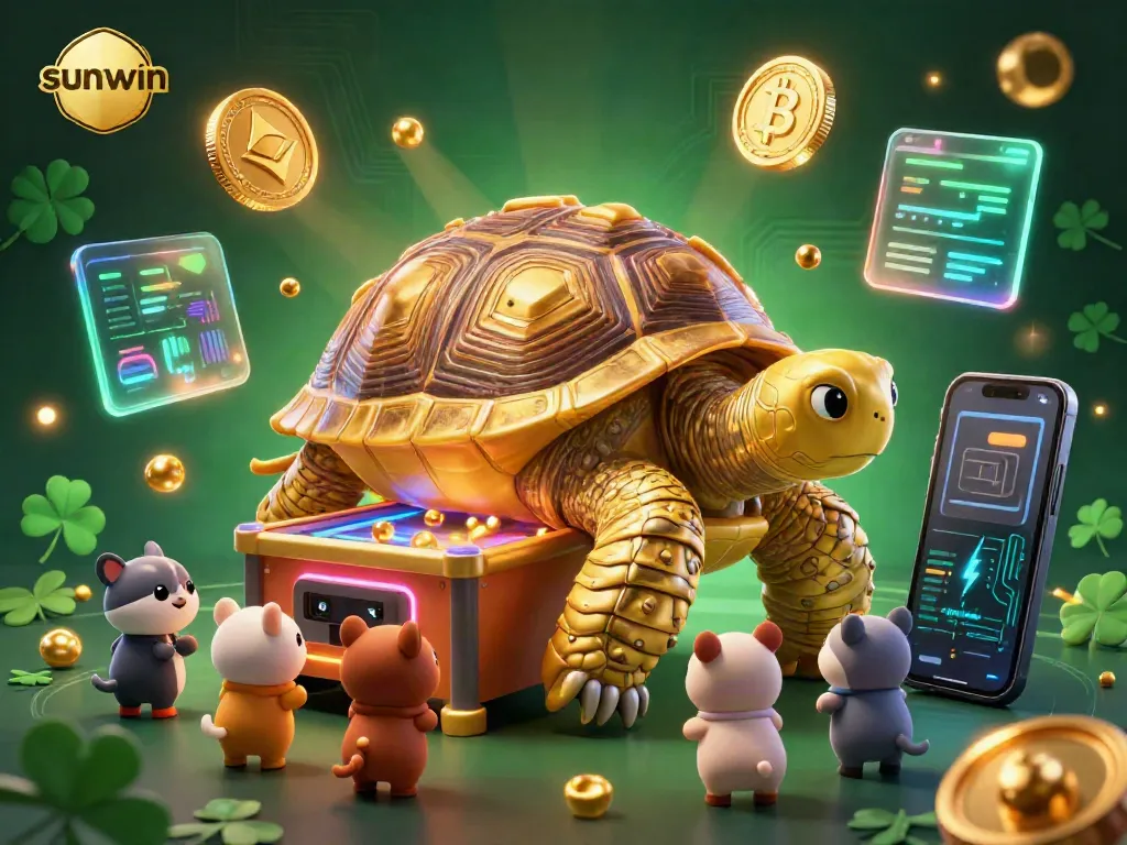 Experience the excitement of Sunwin's gaming world with a vibrant character scene full of crypto elements and animated fun.