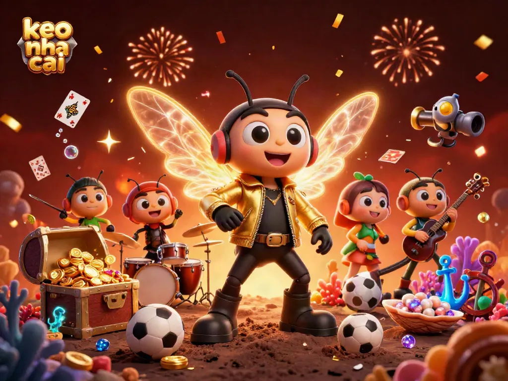 Engage in thrilling bets with keo nha cai showcasing a dynamic cartoon rock star and vibrant casino elements.