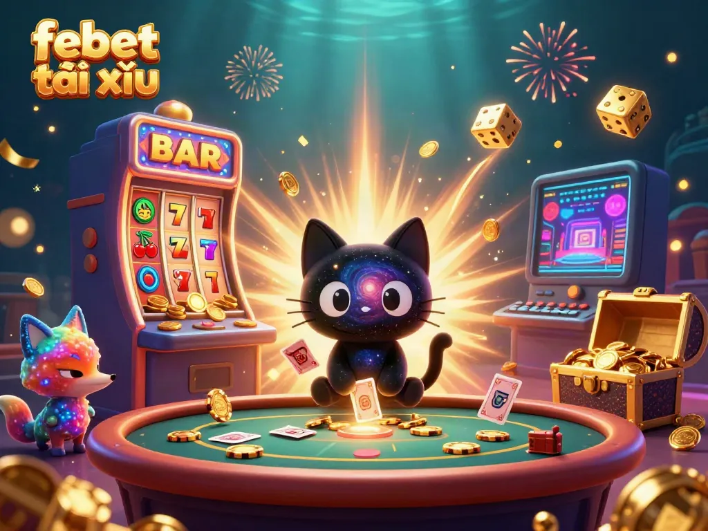 Experience the excitement of febet tài xỉu with a cosmic casino scene filled with vibrant characters and rich game elements.
