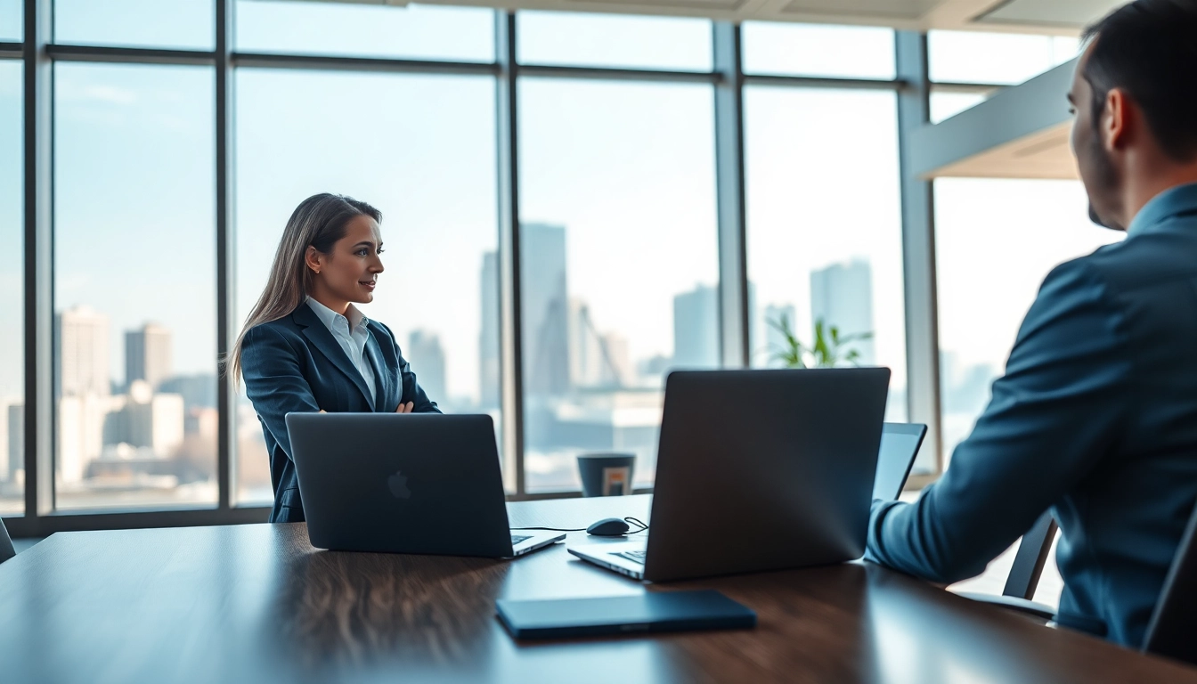 Headhunter Ingenieure im Gespräch mit einem Kandidaten in einem modernen Büro.
