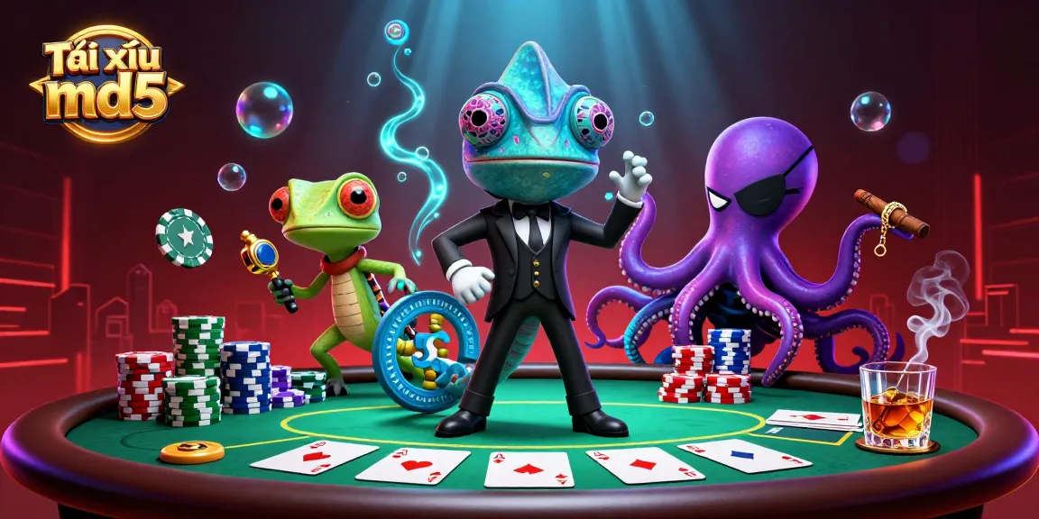 Experience the excitement of Tài xỉu md5 with a winning poker scene featuring vibrant characters and rich game elements.