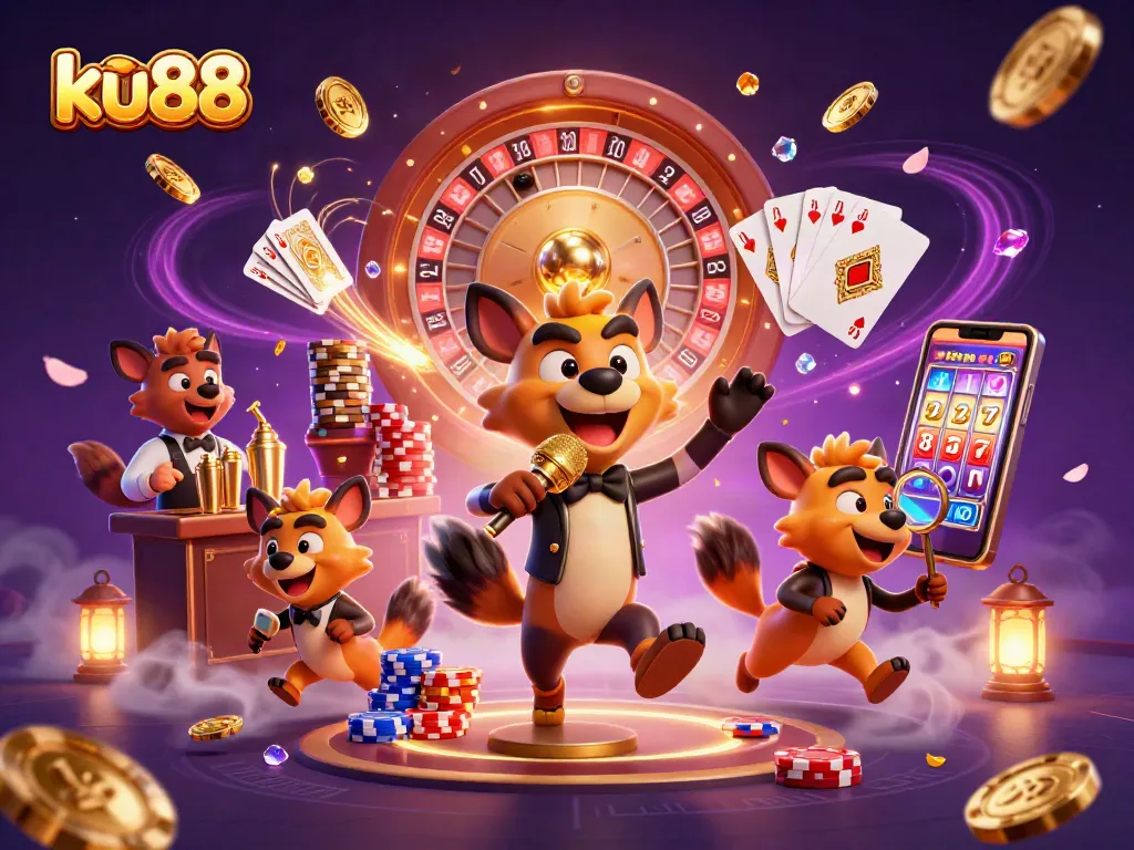 ku88 hyena casino scene with vibrant colors, golden coins, and dynamic gameplay elements