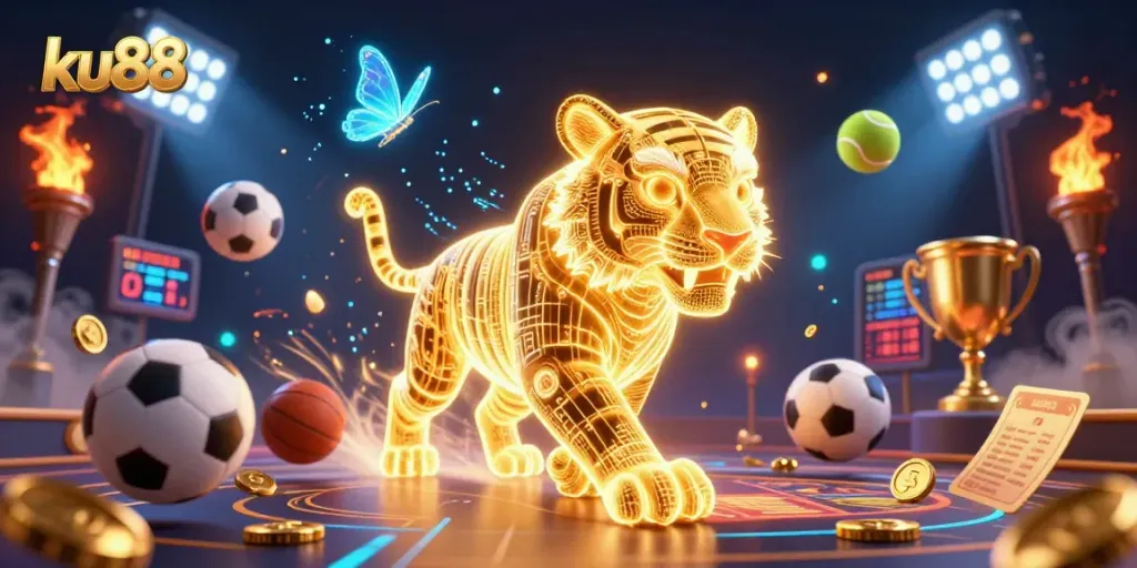 Experience the thrill of gaming at ku88, with vibrant visuals of an exciting digital casino landscape.