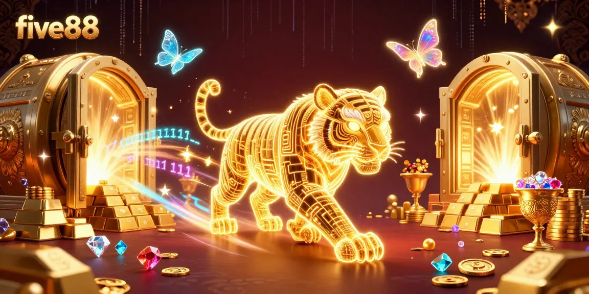 Experience thrilling gameplay with five88, featuring a golden tiger in a luxurious casino.