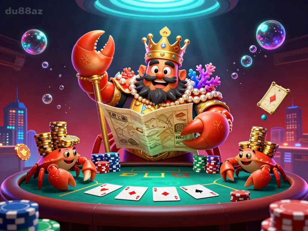Experience thrilling action at du88az with a wealthy crab emperor amidst vibrant poker gameplay.