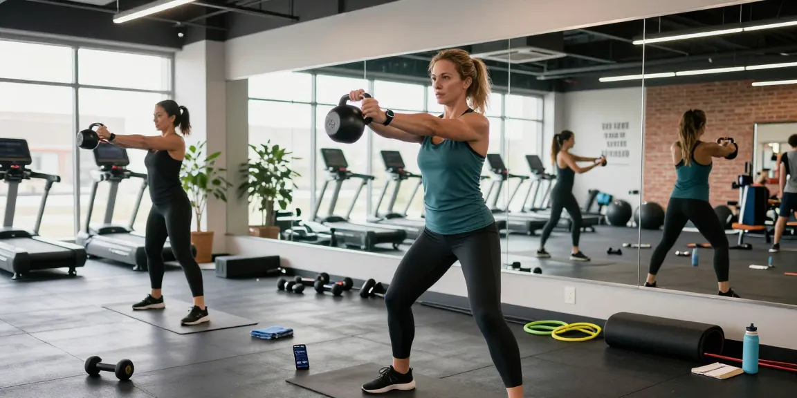 Anabolika Shop für Fitnessprodukte: Athletin trainiert motiviert im modernen Fitnessstudio mit verschiedenen Trainingsgeräten.