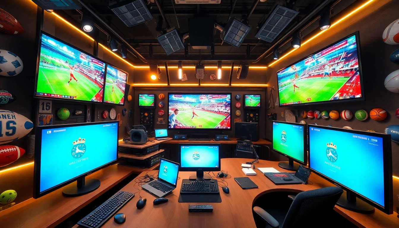 Captivating scene of sports broadcasting highlighting live events, vibrant atmosphere, and advanced technology.