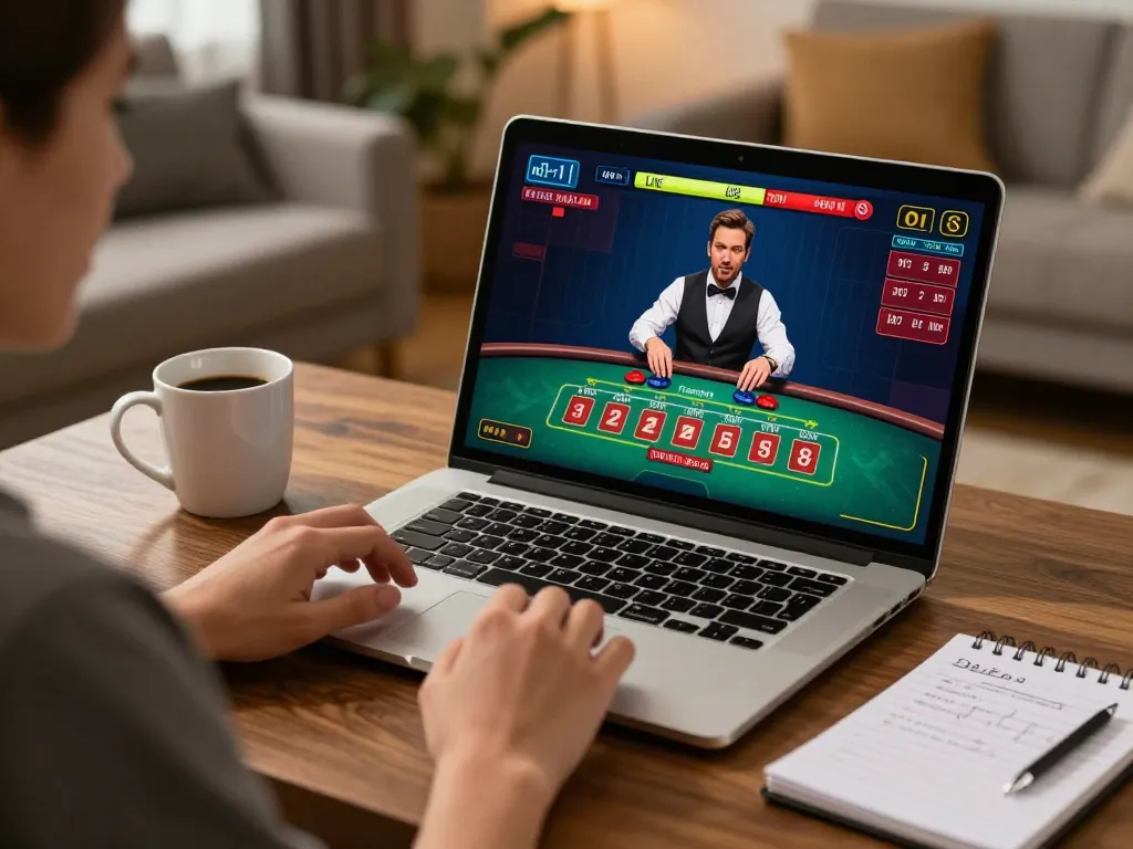 F168 live dealer blackjack game setup showcasing strategic betting in a cozy environment.