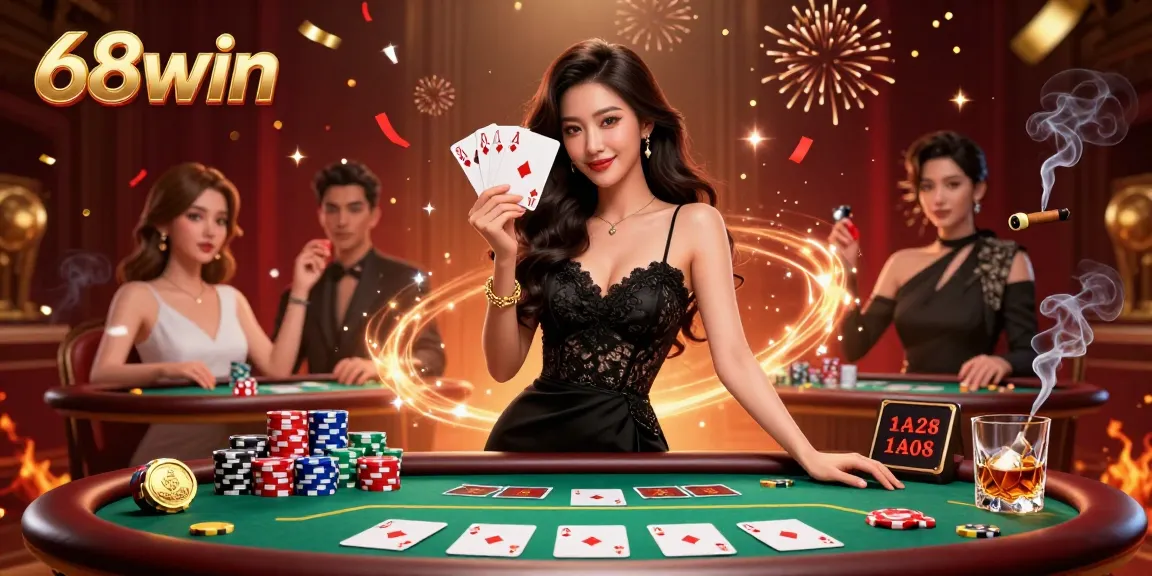 Experience thrilling poker action with 68win featuring elegant characters in a vibrant casino atmosphere.
