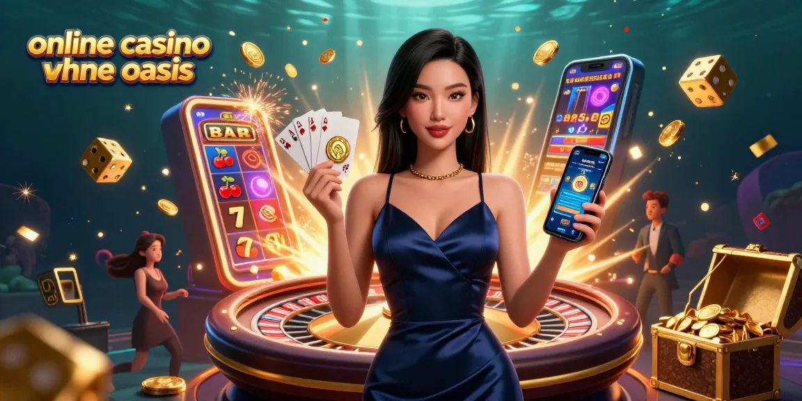 Experience thrilling action at an online casino ohne oasis with a stunning Asian woman showcasing a casino app.