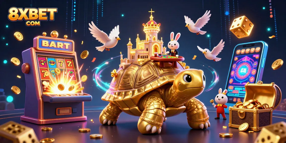 Experience exciting gaming at 8XBET COM with our vibrant casino scene featuring thrilling slot jackpots and charming characters.