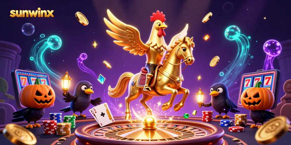 Engage with sunwinx at a vibrant midnight casino featuring a golden rooster and animated game elements.