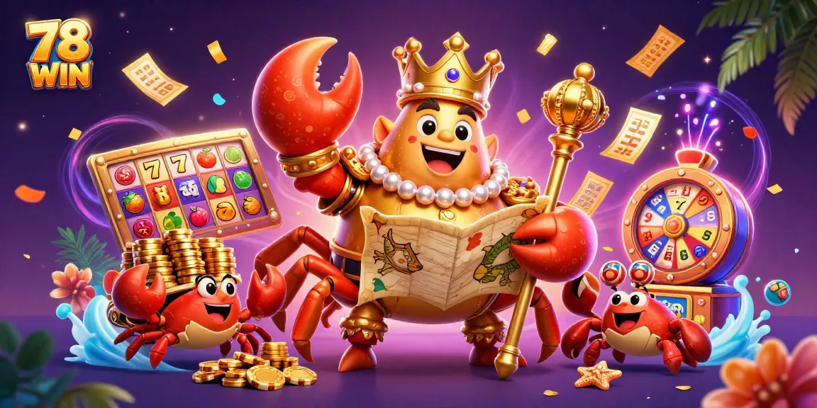 Engage with the dynamic world of 78 WIN through vibrant slots and mega prizes, featuring an exciting 3D crab emperor.